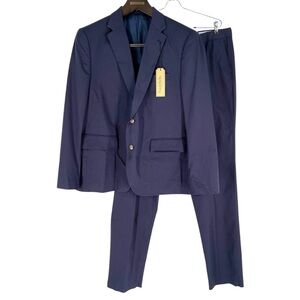 Frank Stella Suit Mens Size 46R Navy Blue Cotton Blend Unstructured 2 Piece